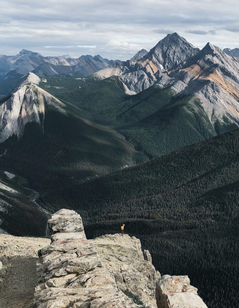 an epic landscape view at the summit of Sulphur Skyline Trail. This is by far one of the best hikes in the Canadian Rockies
