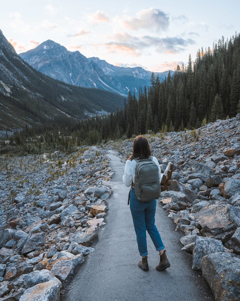 the pathway to Mount Edith Cavell on Path of the Glacier Trail. Listed as one of the best hikes in the Canadian Rockies