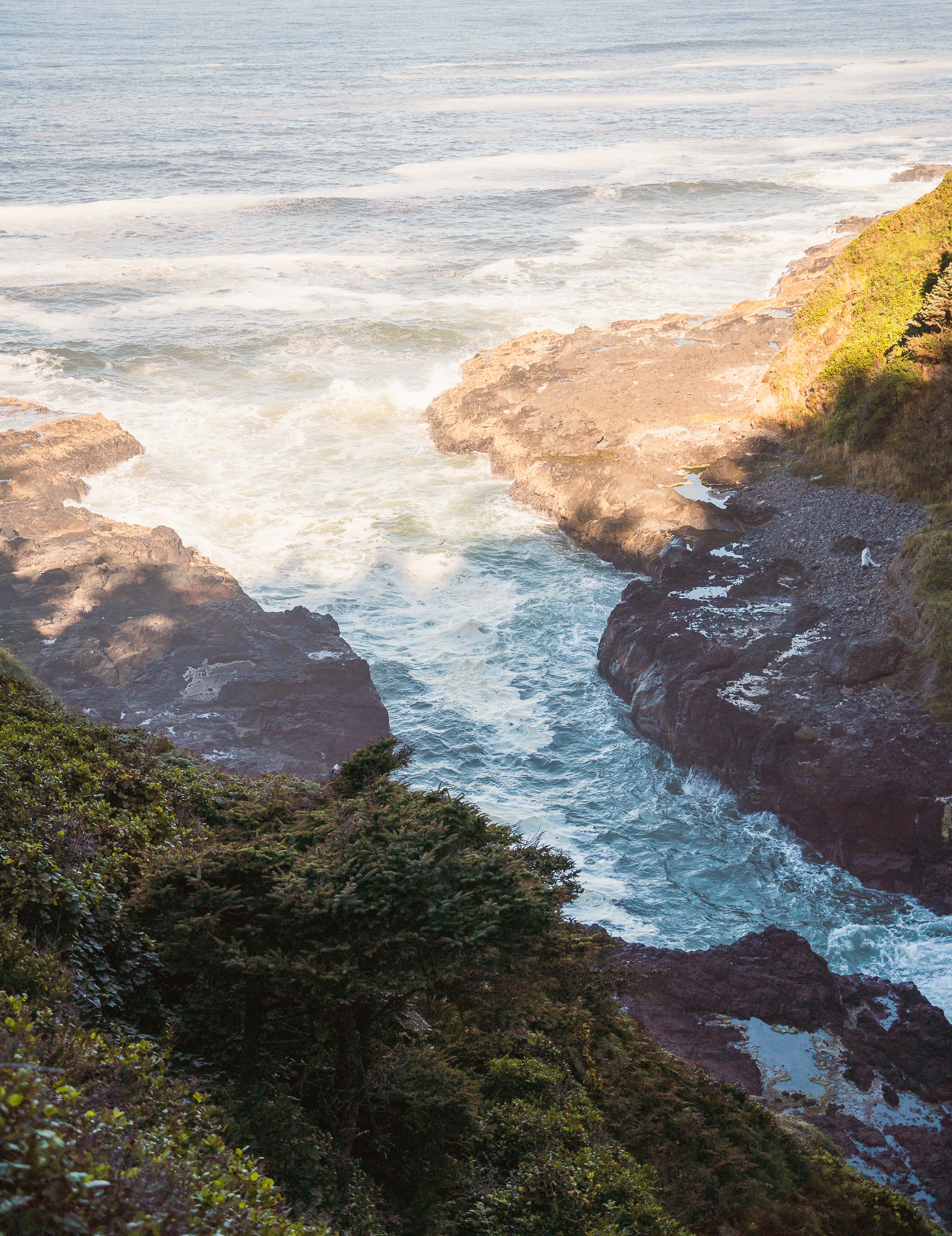 a view of devil's churn during the low tide. A popular destination on the Oregon coast road trip