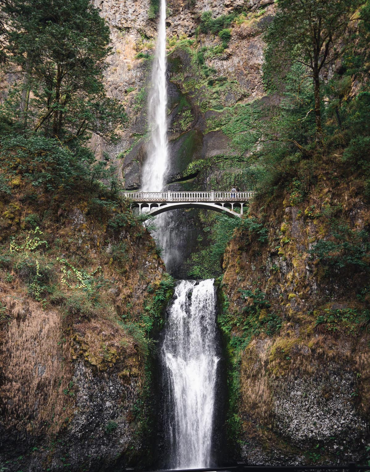 a view of the iconic multnomah falls in Oregon. One of the best oregon road trip stops for your itinerary