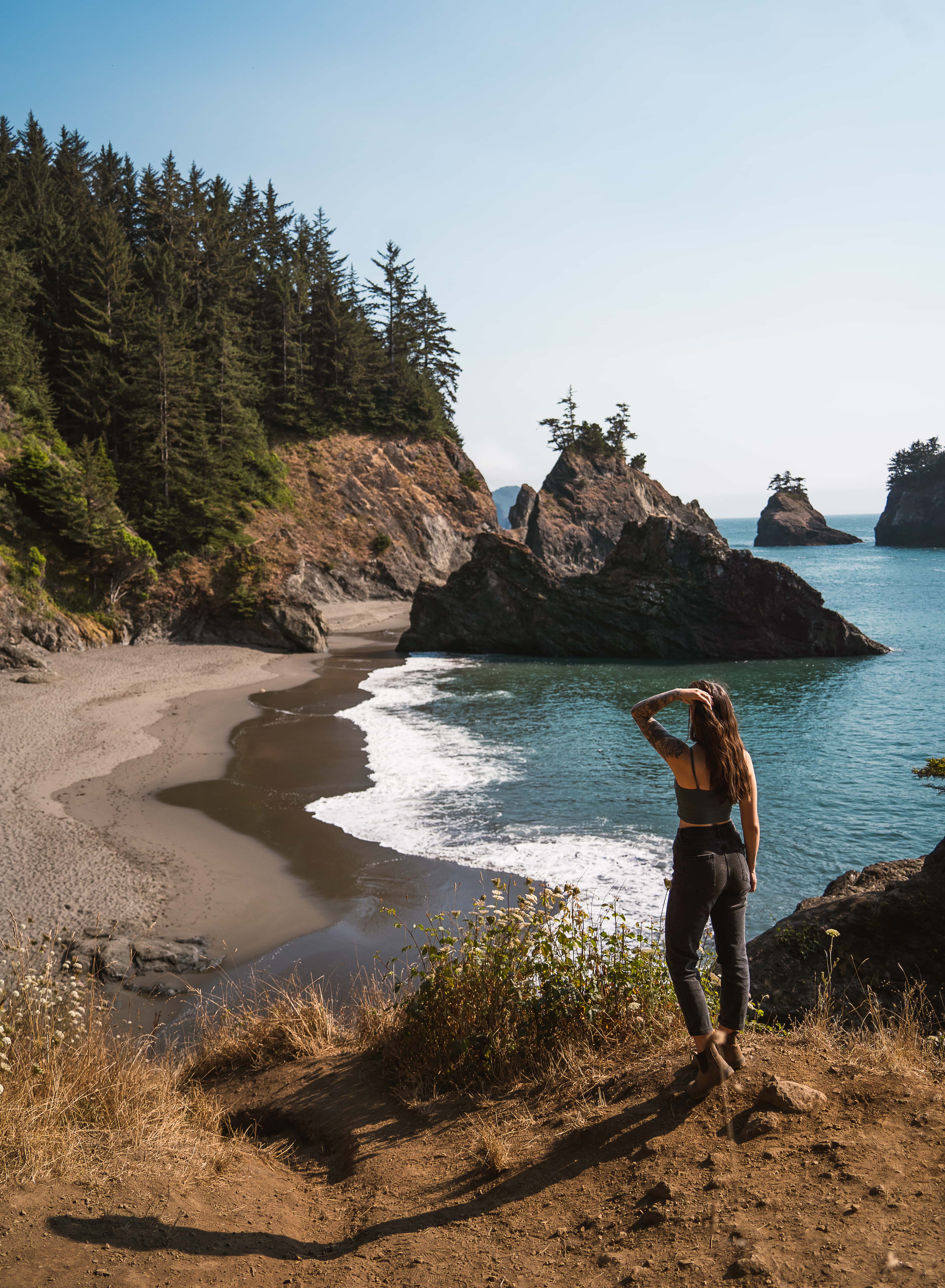a stunning view of secret beach on the oregon coast - a must for your 10 day oregon road trip itinerary
