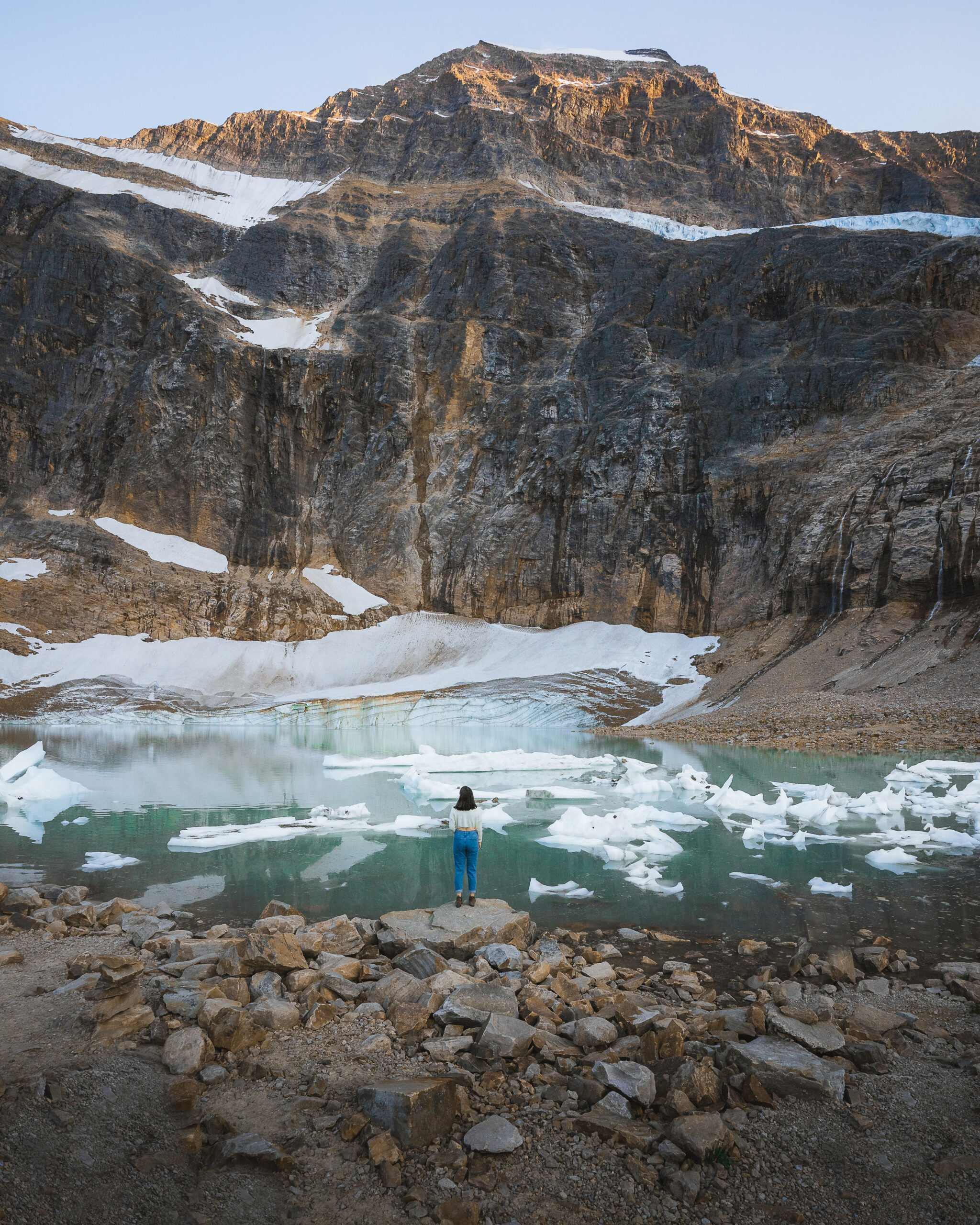 the mint-green Cavell Pond on Path of the Glacier Trail - a stunning view of Edith Cavell Mountain